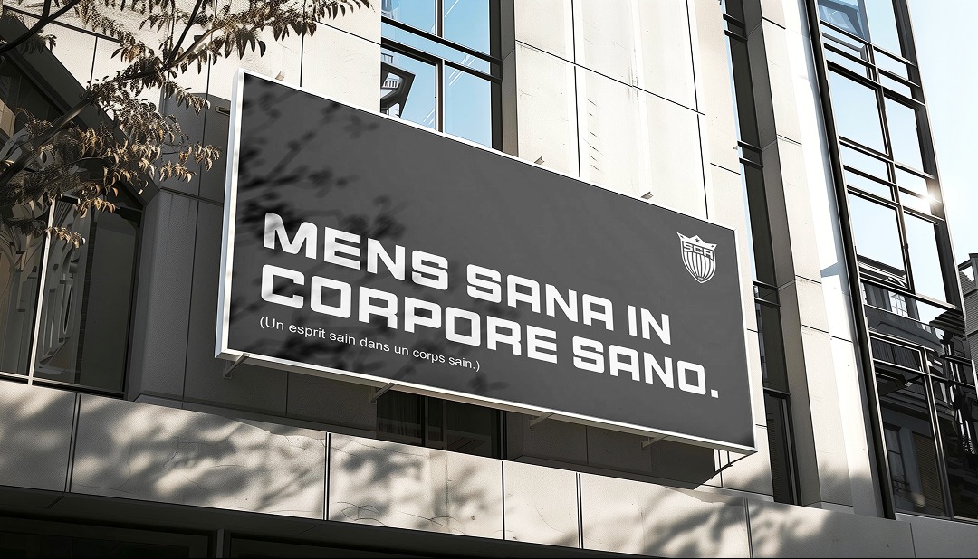 Банер на стадіоні з написом «Mens sana in corpore sano»